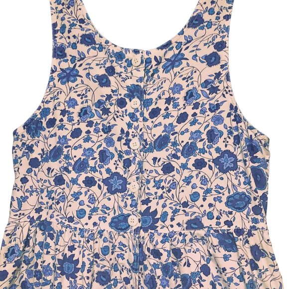 90s Ashleigh Morgan Floral Cotton Jumpsuit M Blue White Pockets Cropped Cuffed - Picture 1 of 10